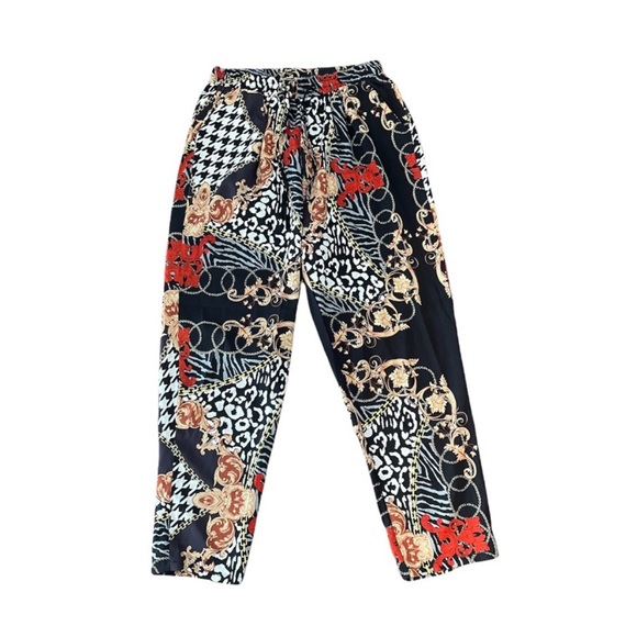 PrettyLittleThing pull on abstract pattern elastic waist drawstring pants size 8 - Picture 2 of 10